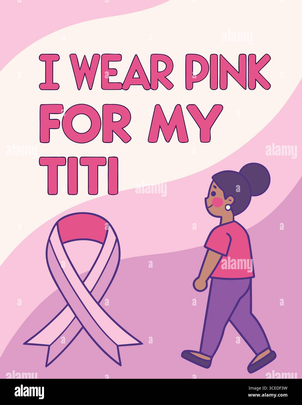 Je porte du rose pour mon ruban de soutien de sensibilisation au cancer du sein Titi Illustration de Vecteur