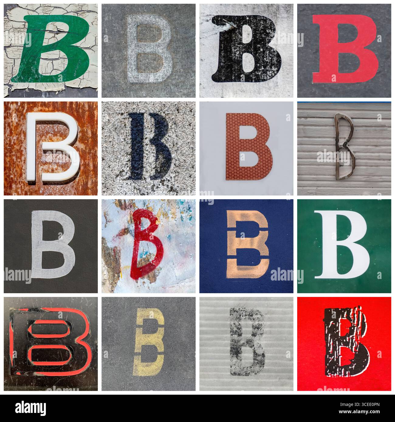 Rue urbaine 16 lettres B-#01 - Collection de 16 lettres majuscules B prises sur des rues urbaines Banque D'Images