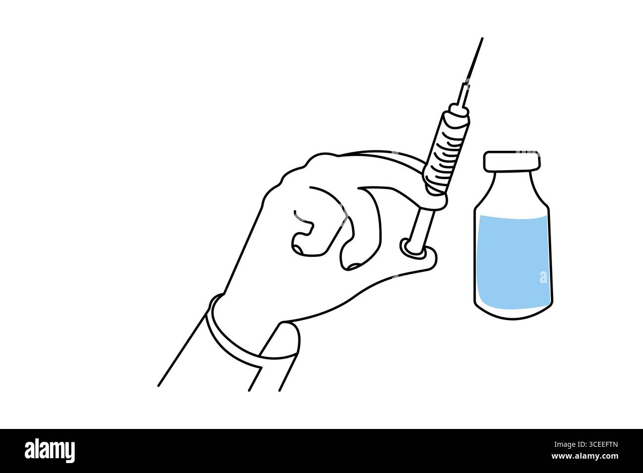 Illustration d'une ligne continue de vaccin et de seringue dans un style minimaliste de contour médical isolé Illustration de Vecteur