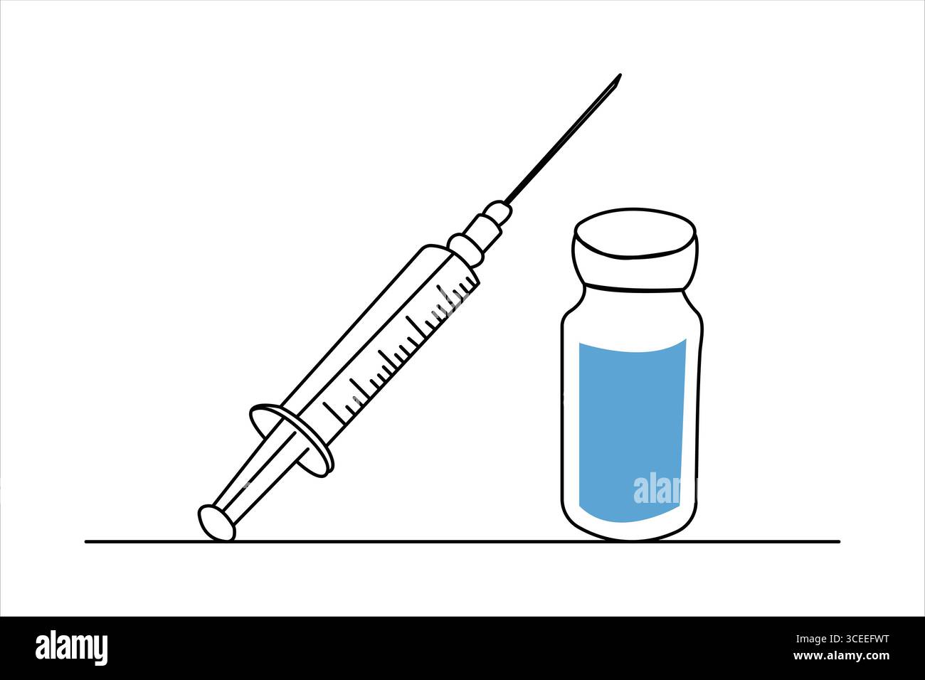 Illustration d'une ligne continue de vaccin et de seringue dans un style minimaliste de contour médical isolé Illustration de Vecteur
