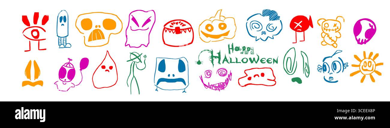 Ensemble monstre d'Halloween simple. dessiné à la main. Pas ai, illustration vectorielle Illustration de Vecteur