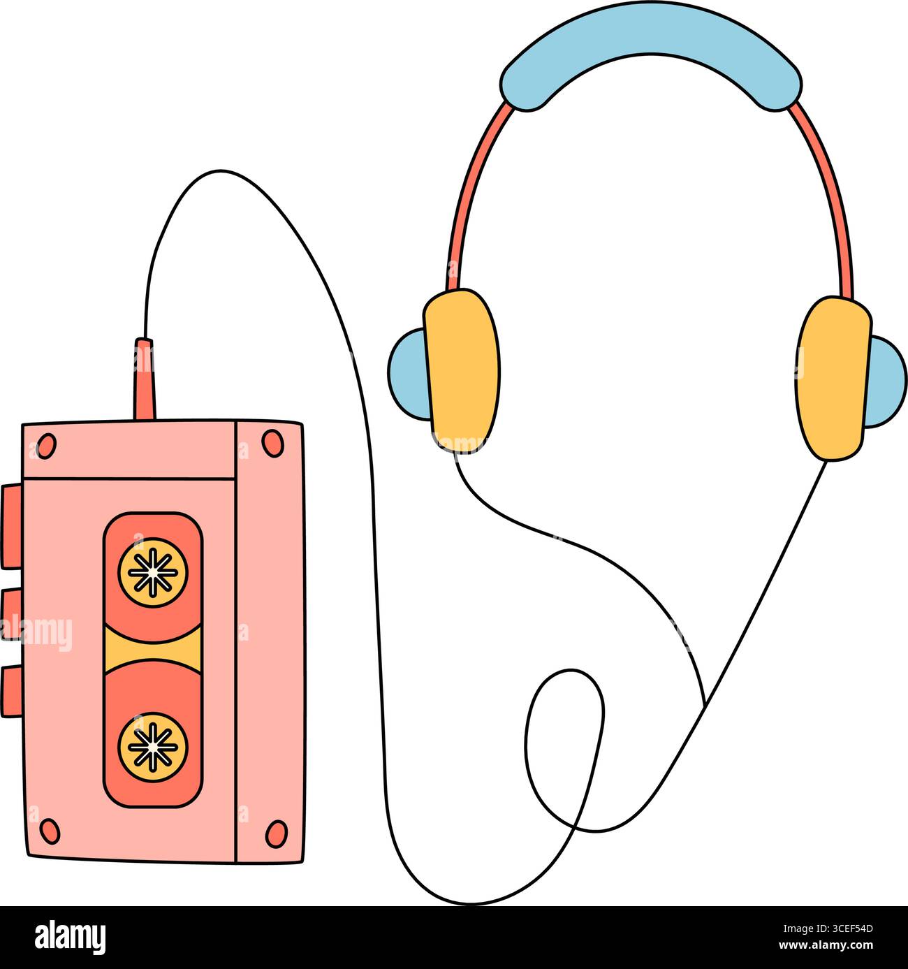 Casque de dessin animé Groovy Retro lecteur de cassette Illustration de Vecteur