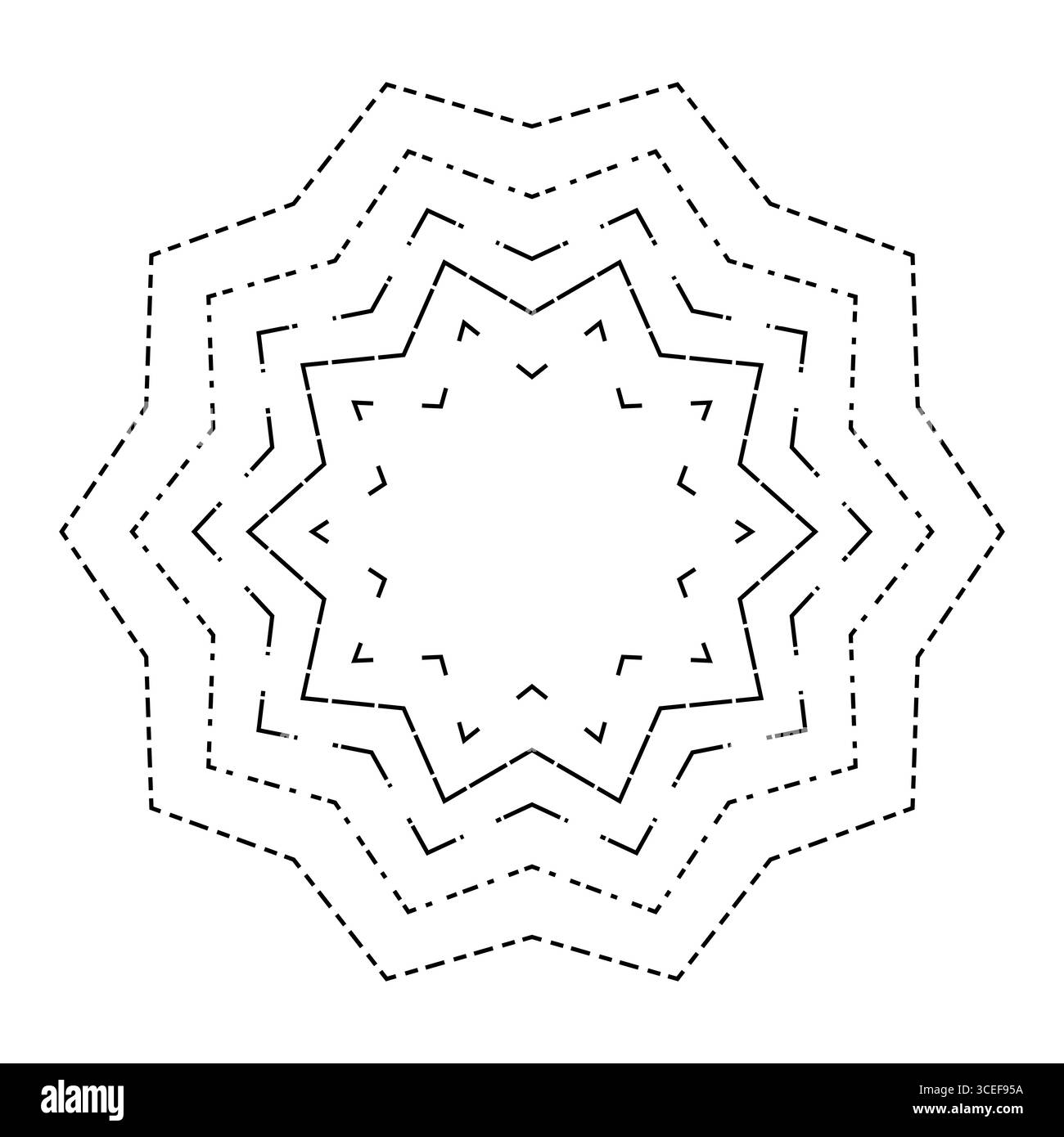 Symbole étoile en pointillés. Forme à huit pointes. Illustration d'ornement concentrique. Conception Vector Splash. Illustration de Vecteur