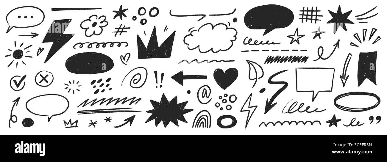 Mettez en surbrillance le jeu de paroles à bulles. Bulle de parole dessinée à la main au crayon, surlignage à la craie, élément de flèche marqueur pour le texte comique et les notes. Doodle Sketch décoration coeur, cadre de nuage. Illustration vectorielle Illustration de Vecteur Mettez en surbrillance le jeu de paroles à bulles. Bulle de parole dessinée à la main au crayon, surlignage à la craie, élément de flèche marqueur pour le texte comique et les notes. Doodle Sketch décoration coeur, cadre de nuage. Illustration vectorielle Illustration de Vecteur