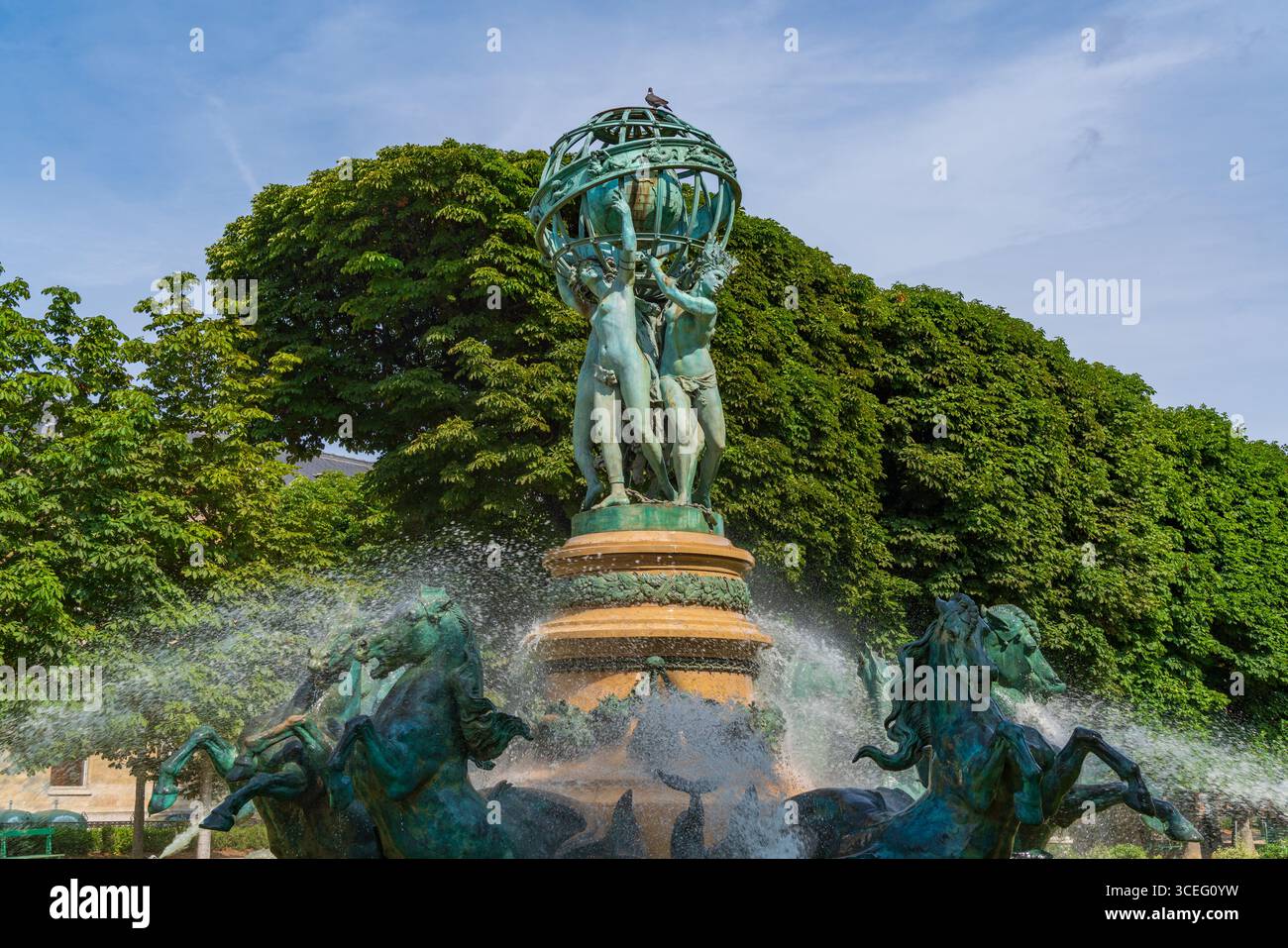 Fontaine des quatre-Parties-du-monde, fontaine monumentale du jardin Marco Polo à Paris Banque D'Images