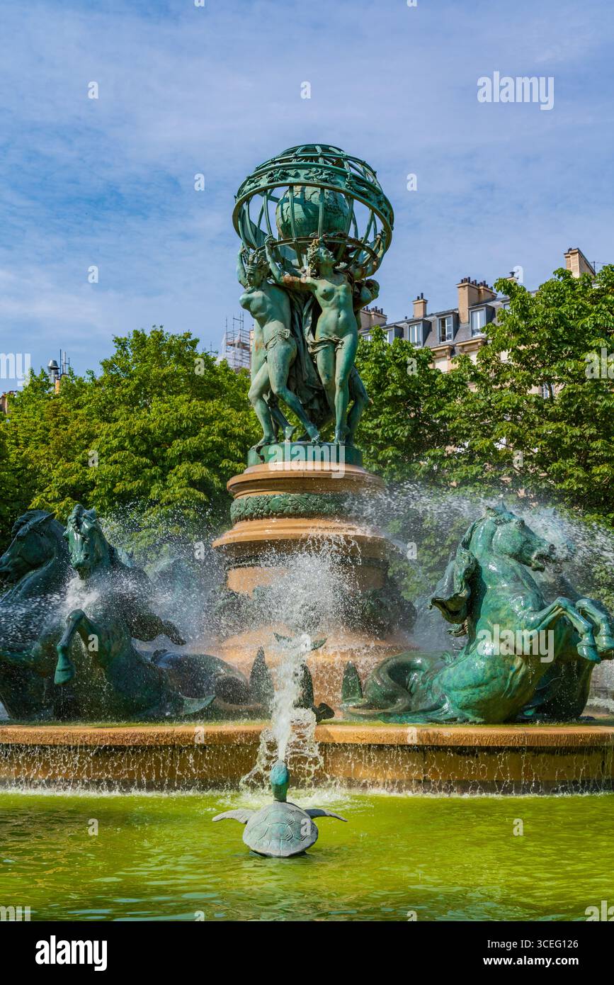 Fontaine des quatre-Parties-du-monde, fontaine monumentale du jardin Marco Polo à Paris Banque D'Images