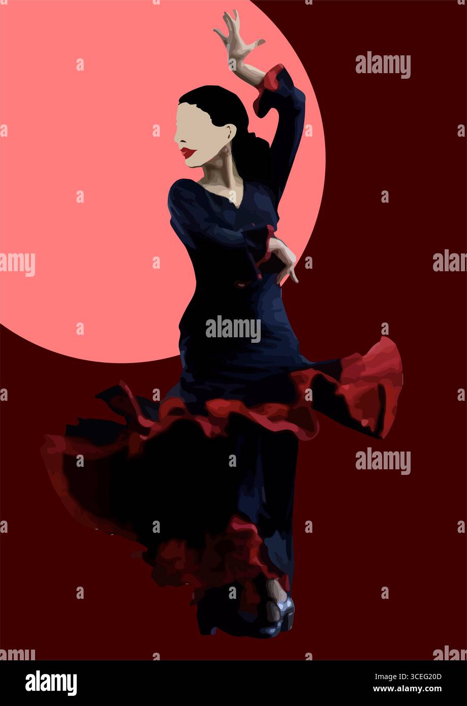 Beau jeune couple dansant flamenco. Illustration vectorielle 3d dessinée à la main Illustration de Vecteur