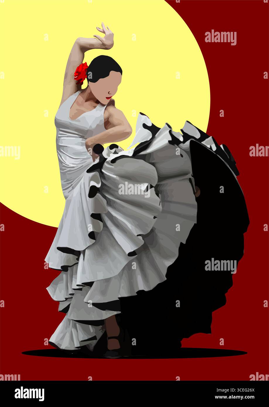 Beau jeune couple dansant flamenco. Illustration vectorielle 3d dessinée à la main Illustration de Vecteur