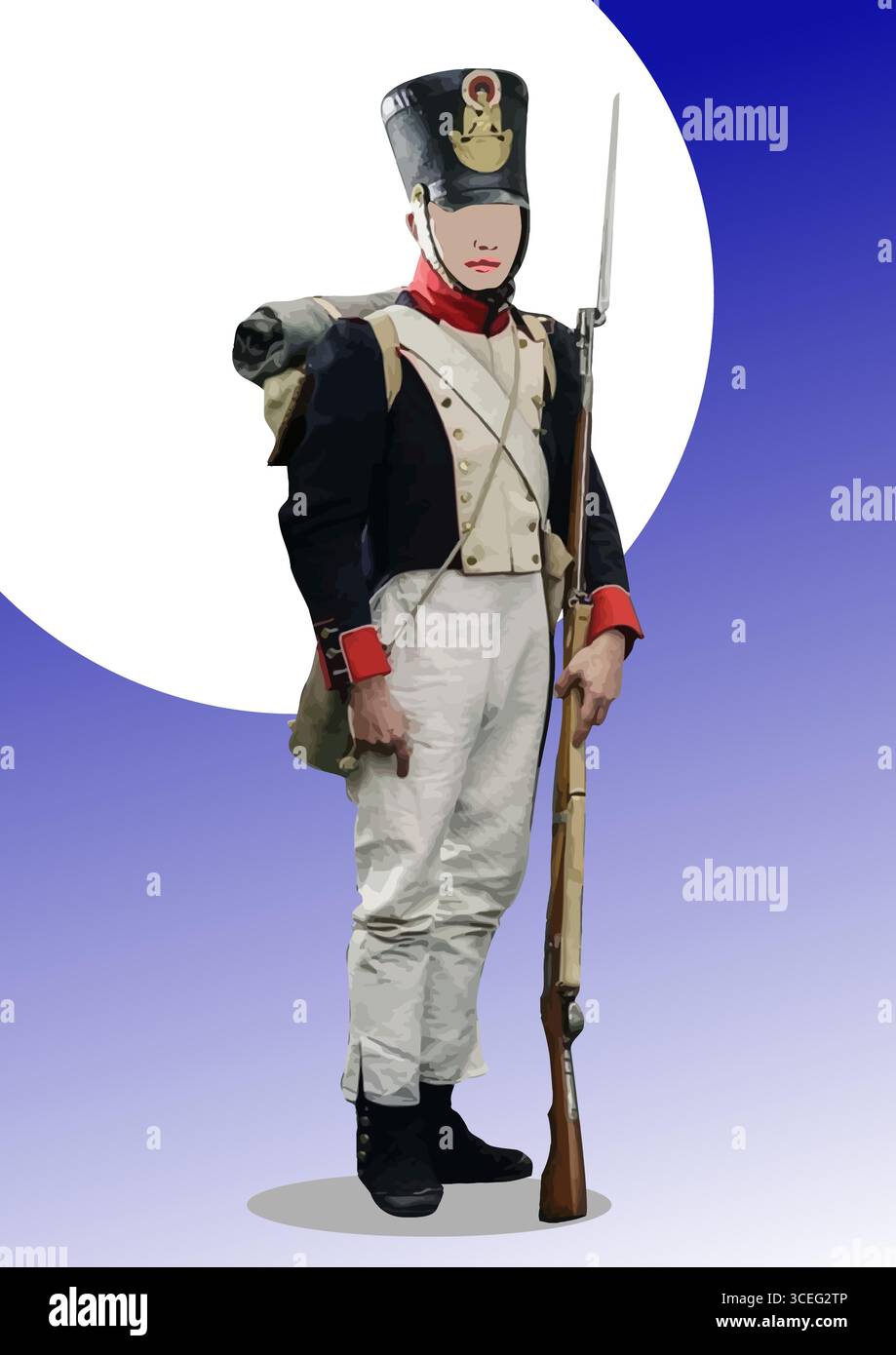 Soldats des Grenadiers de la vieille Garde impériale de Napoléon. illustration vectorielle dessinée à la main 3d. Illustration de Vecteur
