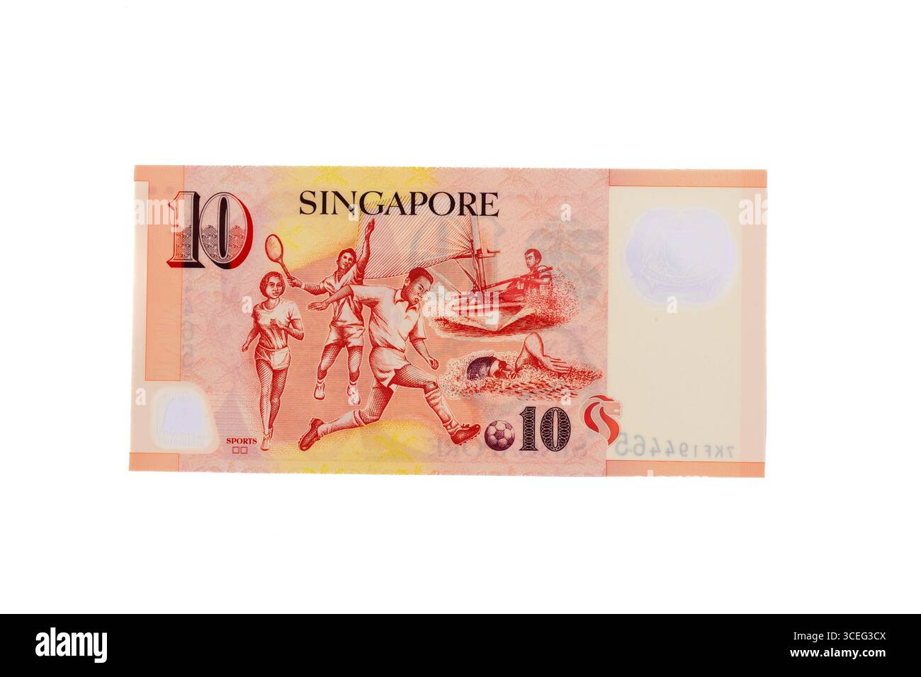 Billet de banque Singapour de 10 dollars avec thème sportif avec des athlètes Banque D'Images