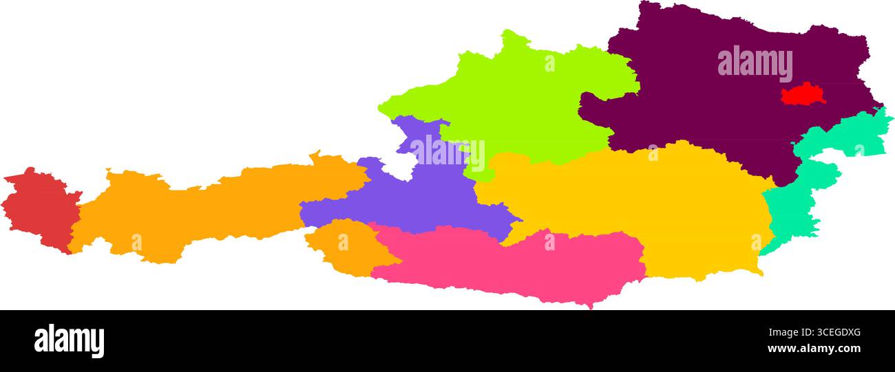 Carte colorée de l'Autriche - conception vectorielle moderne pour les tirages numériques, la décoration d'intérieur et le matériel d'apprentissage de la géographie Illustration de Vecteur