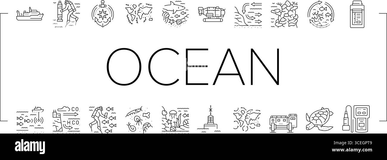 vecteur de définition d'icônes de biodiversité marine océanique mondiale Illustration de Vecteur