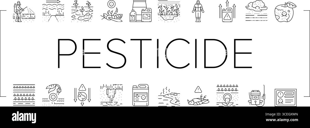 vecteur d'ensemble d'icônes d'agriculture de pollution de pesticides Illustration de Vecteur