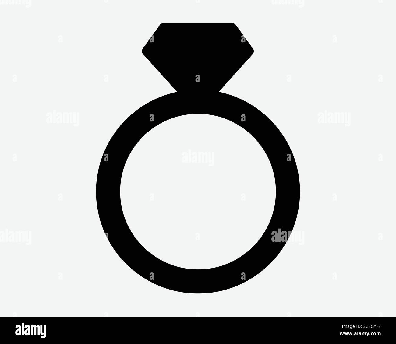 Bague diamant icône engagement bijoux forme noire Gem Round Wedding Band mariage cadeau amour Romance pierre précieuse illustration graphique Silhouette Illustration de Vecteur