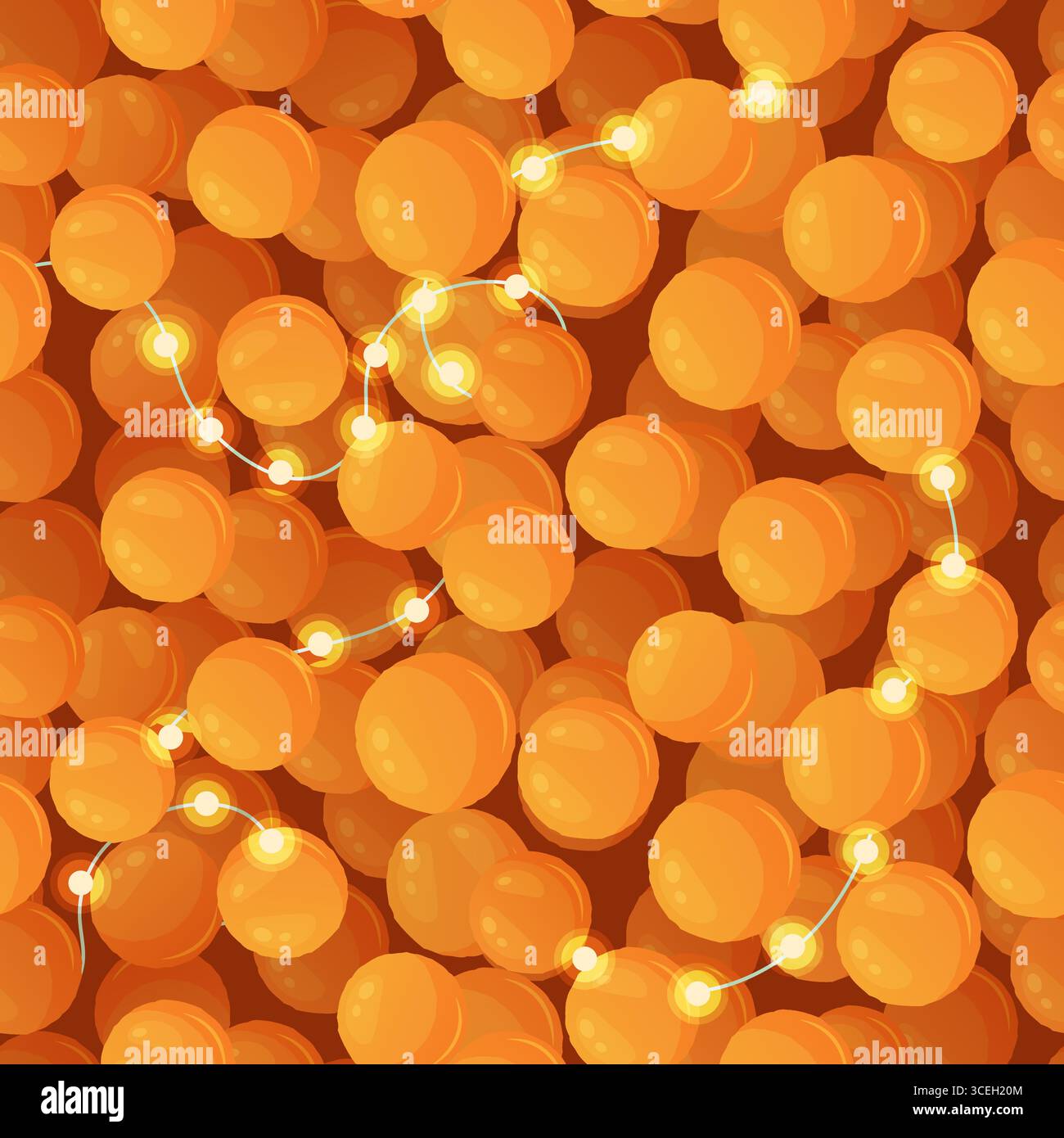 Un motif sans couture avec des mandarines orange et une guirlande lumineuse, parfait pour les vacances, l'hiver, ou bonne année et joyeux Noël. Illustration de Vecteur