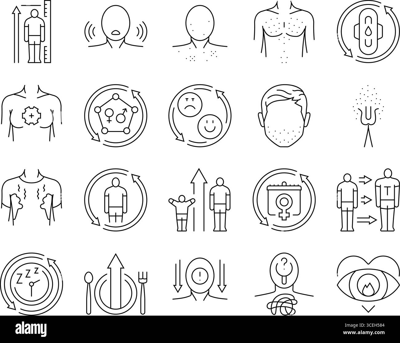 vecteur d'ensemble d'icônes de croissance de puberté d'adolescence Illustration de Vecteur