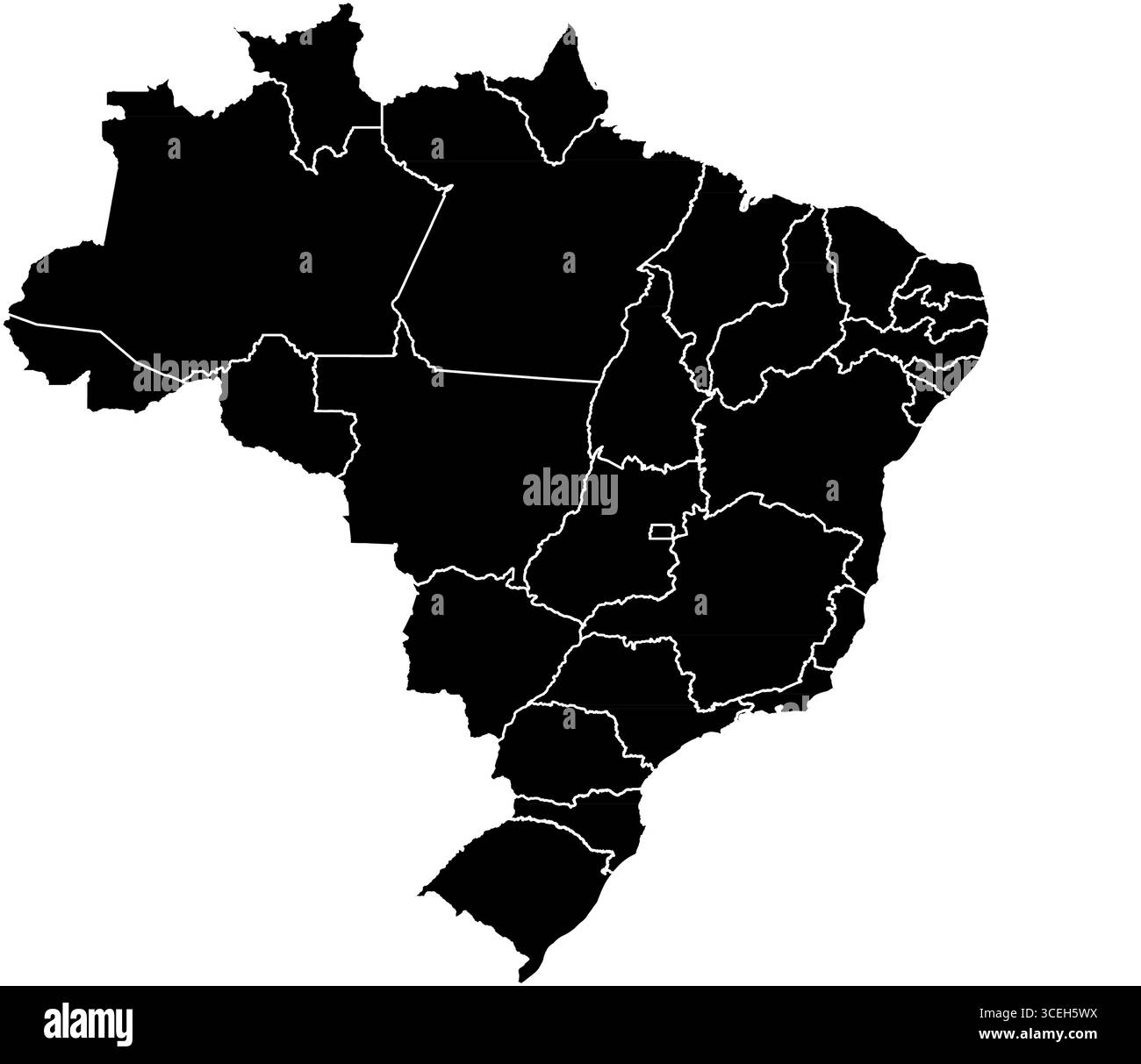 Carte du Brésil en noir et blanc – contour vectoriel simple à usage éducatif, guides de voyage et art mural imprimable Illustration de Vecteur