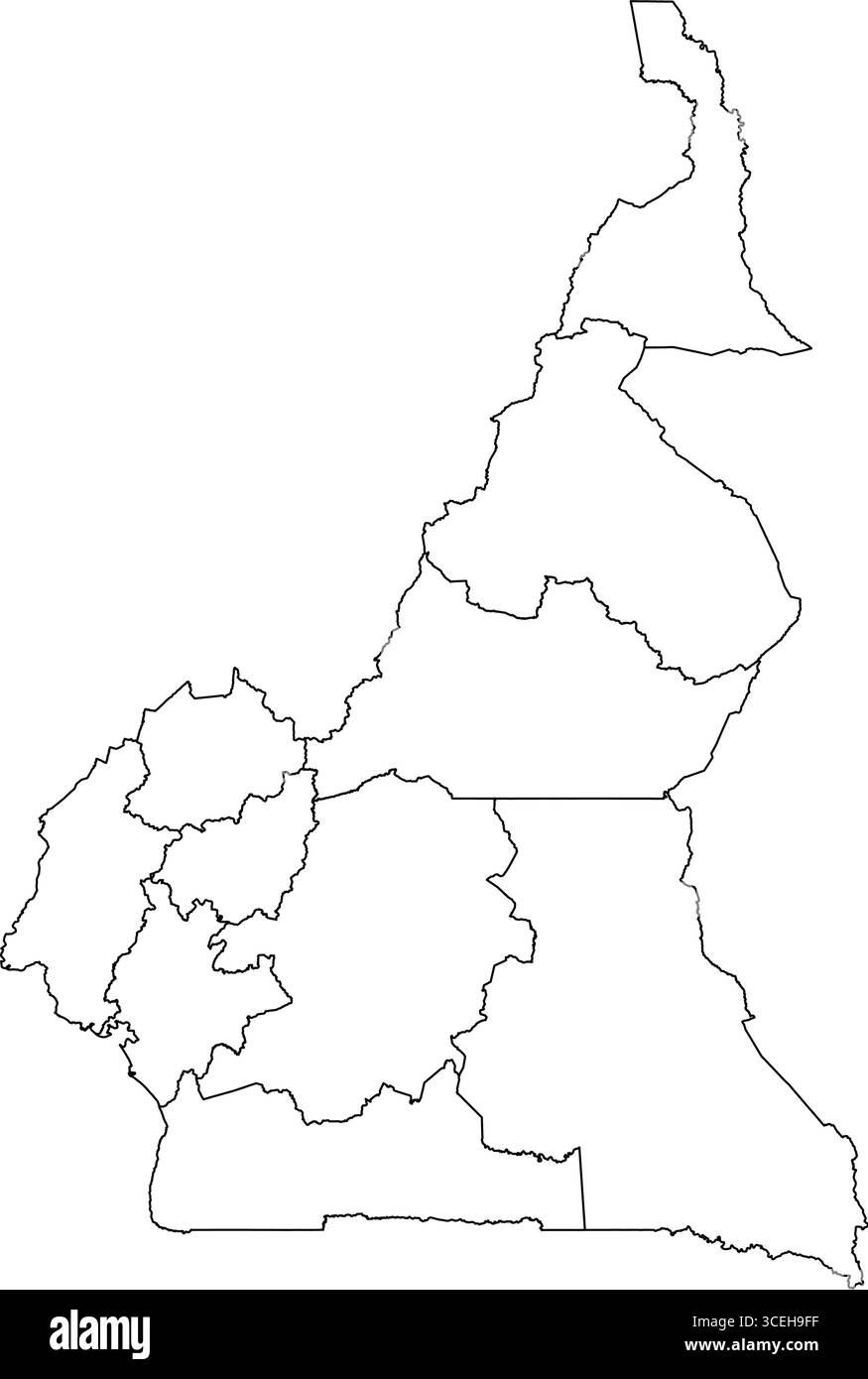 Cameroon Map White Edition – Clean Printable Outline pour les affiches, les ressources géographiques et les illustrations de cartographie moderne Illustration de Vecteur