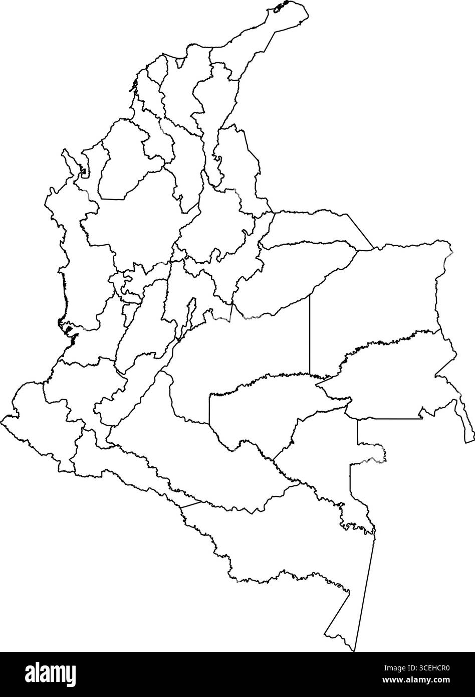 Colombia Map White Edition – Clean Print Outline pour les affiches, les ressources géographiques et les illustrations de cartographie moderne Illustration de Vecteur
