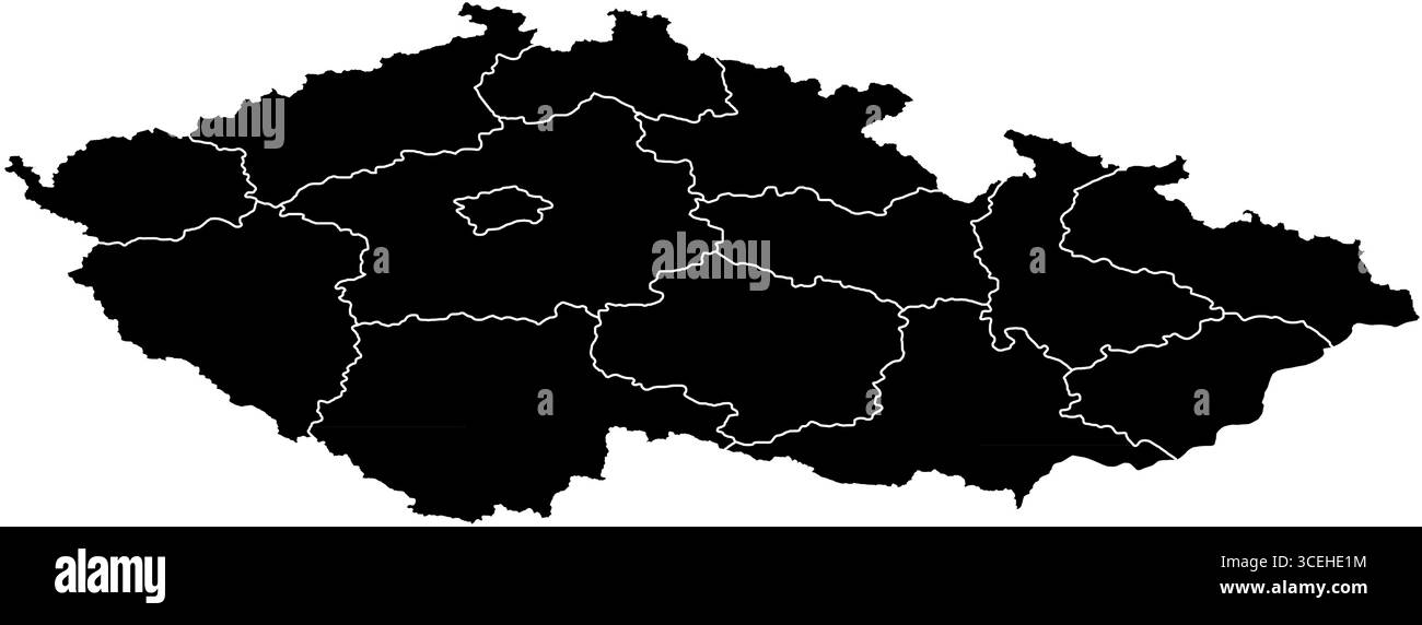 Carte de la République Tchèque en noir et blanc – schéma vectoriel simple à usage éducatif, guides de voyage et art mural imprimable Illustration de Vecteur