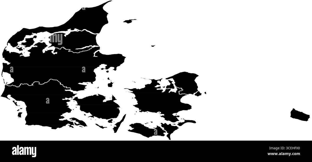 Carte du Danemark en noir et blanc – contour vectoriel simple à usage éducatif, guides de voyage et art mural imprimable Illustration de Vecteur