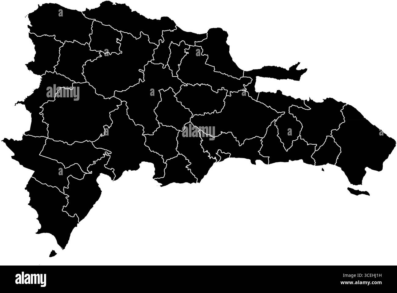 Carte de la République dominicaine en noir et blanc – contour vectoriel simple à usage éducatif, guides de voyage et art mural imprimable Illustration de Vecteur
