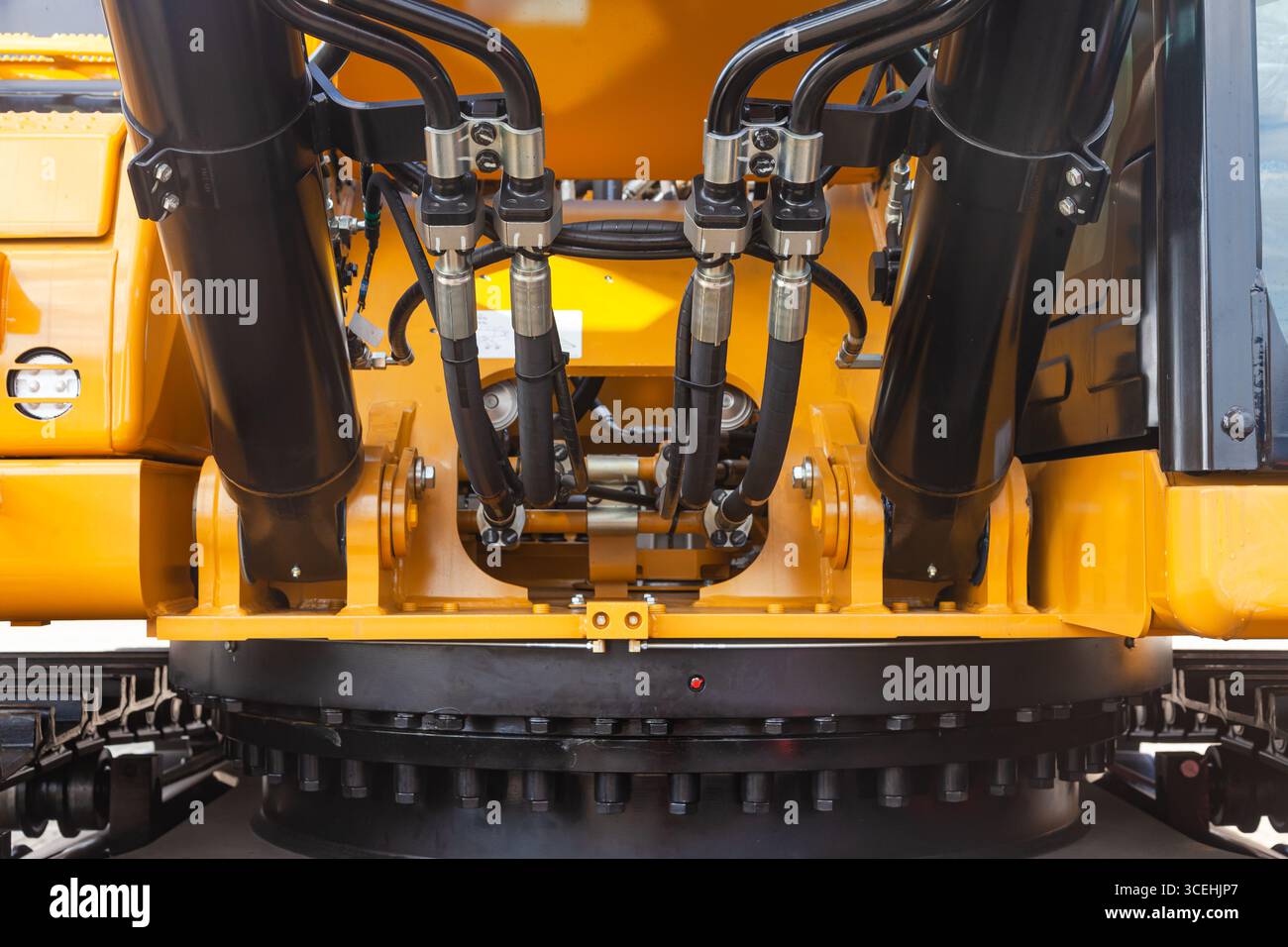 Mécanismes hydrauliques d'équipement de chargement lourd, gros plan. Banque D'Images
