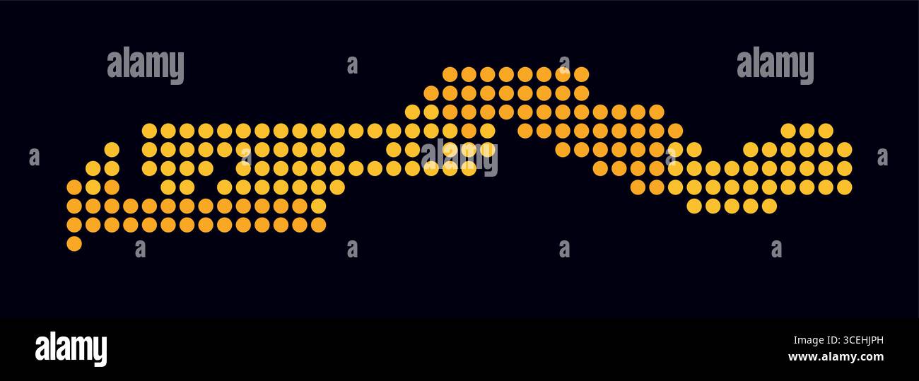 Carte en pointillés de Gambie. Carte de style numérique du pays sur fond sombre. Gambie forme avec des points circulaires. Style de points colorés. Cercles de grande taille. Illustration de Vecteur