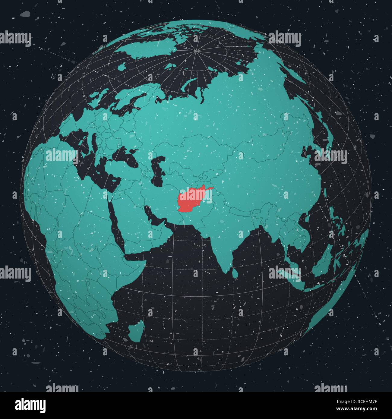 Afghanistan sur Globe. Look vintage avec texture grunge rayée. Vue du pays sur la carte du monde dans la palette de couleurs Turquoise charbon foncé. Illustration de Vecteur