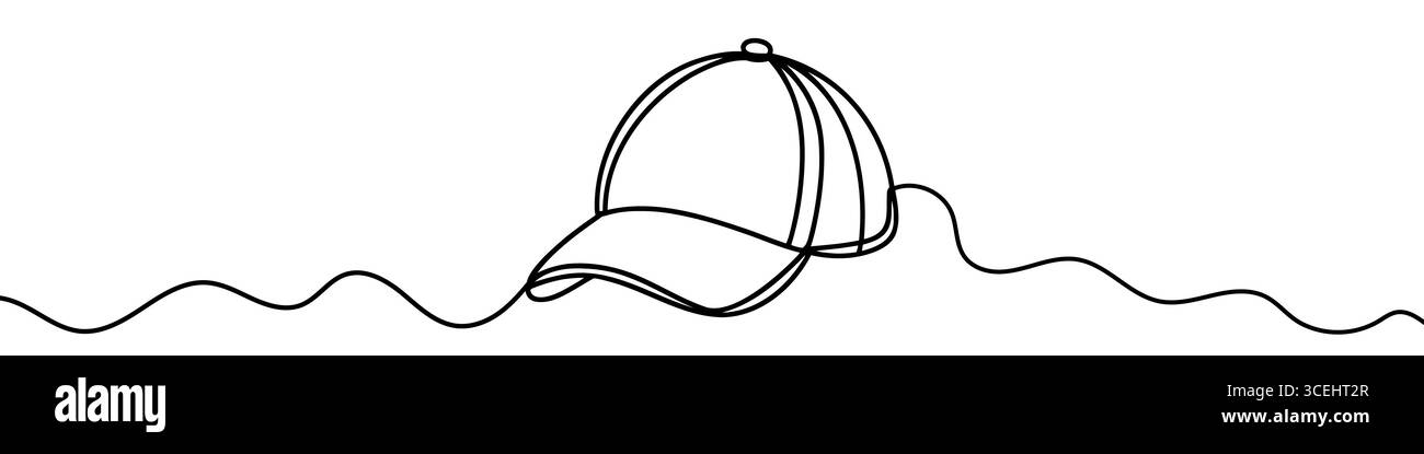 Icône de casquette de baseball. Dessin continu à une ligne d'une casquette de baseball. Casquette de baseball dans un style de ligne, Illustration de Vecteur