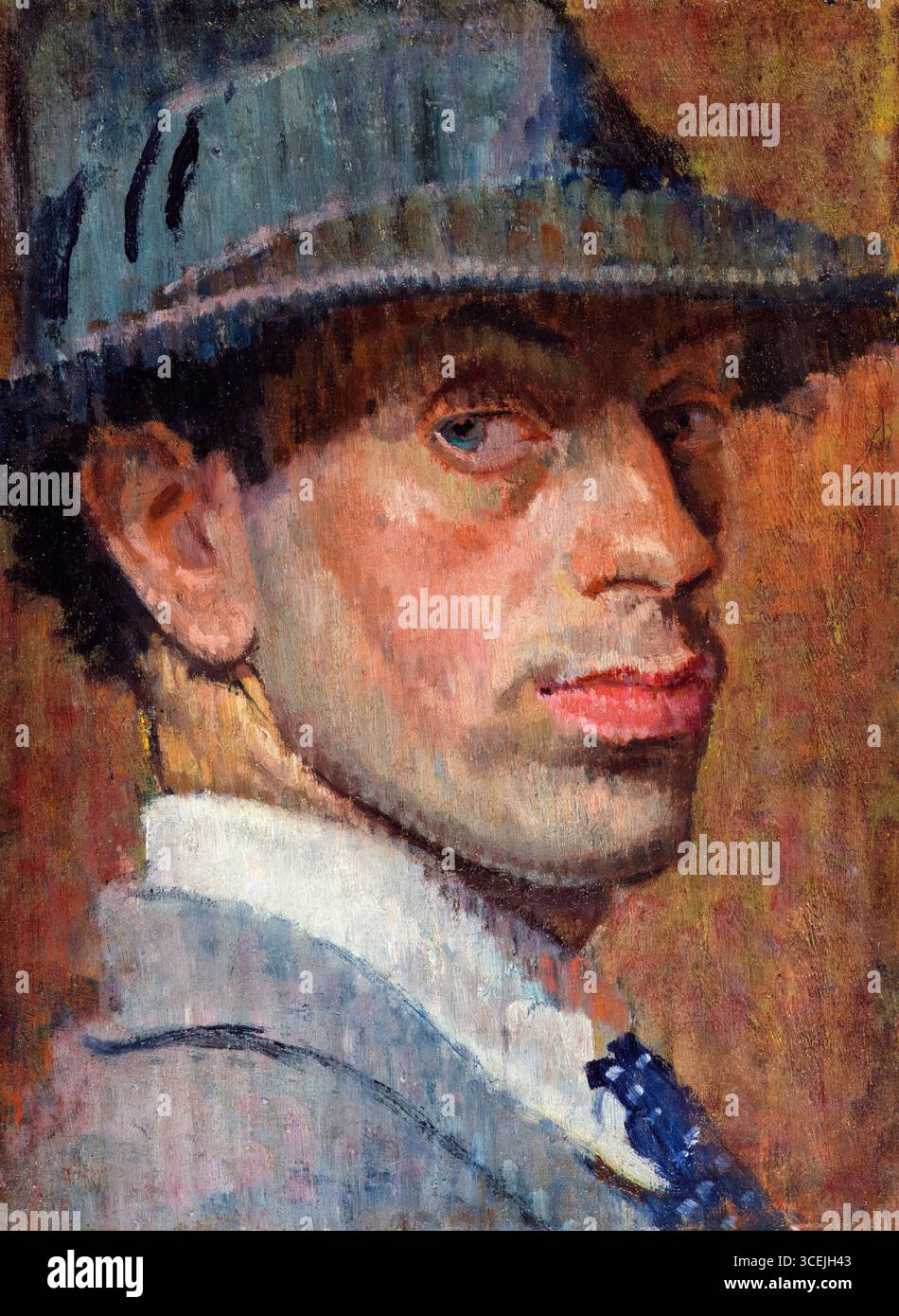 Isaac Rosenberg (1890-1918), autoportrait du poète et artiste de guerre anglais à l'huile sur panneau, 1915 Banque D'Images
