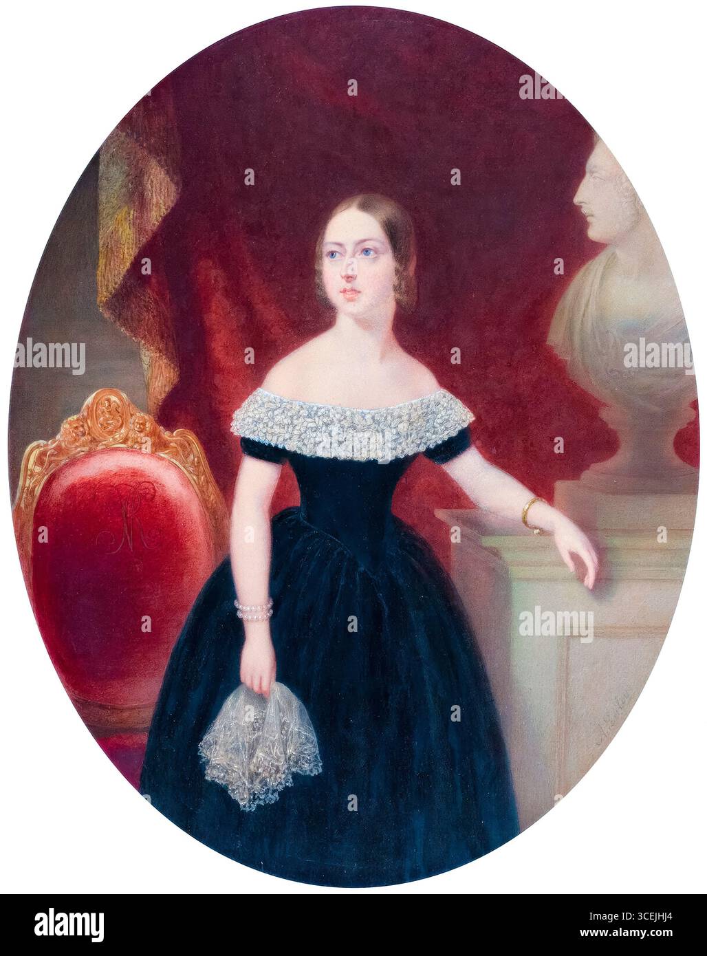 Reine Victoria (1819-1901), Reine du Royaume-Uni 1837-1901, portrait peint à l'aquarelle par Aaron Edwin Penley, vers 1840 Banque D'Images