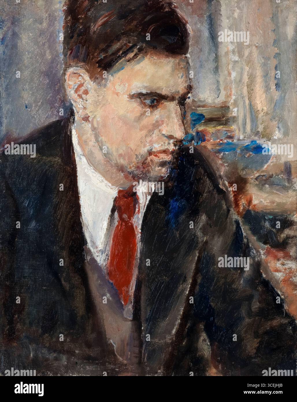 Jeune homme à la cravate rouge, portrait peint à l'huile sur toile par Dame Ethel Walker, avant 1951 Banque D'Images