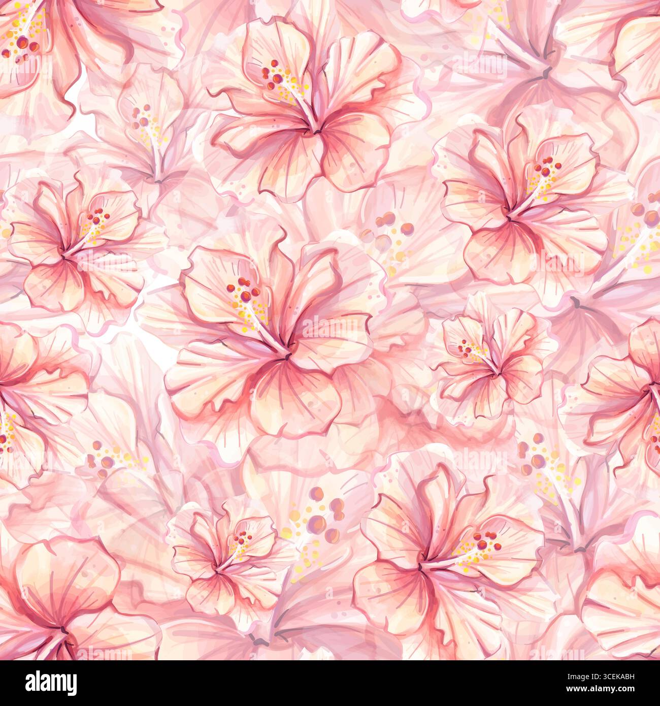 Motif floral sans couture avec de délicates fleurs d'hibiscus roses sur un fond pastel doux pour des motifs de papier peint élégants Illustration de Vecteur