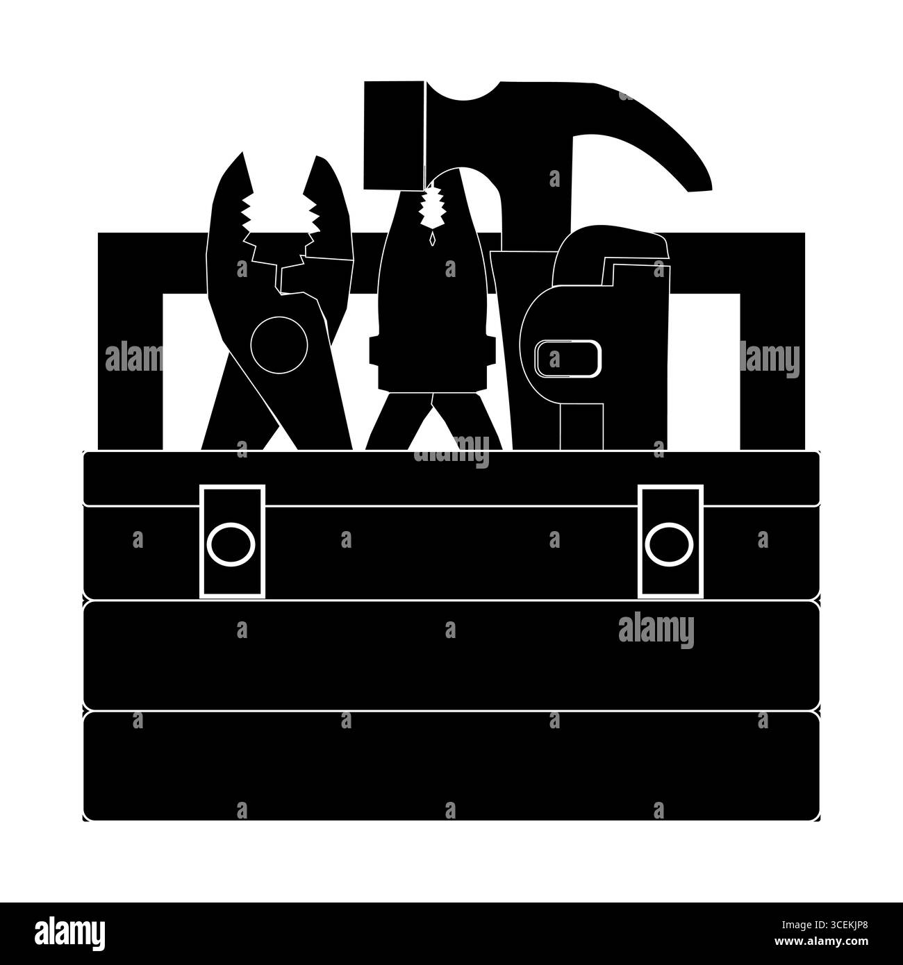 Boîte à outils remplie de divers outils dans le vecteur de conception plate, boîte à outils Handyman avec marteau et pinces. Illustration de Vecteur