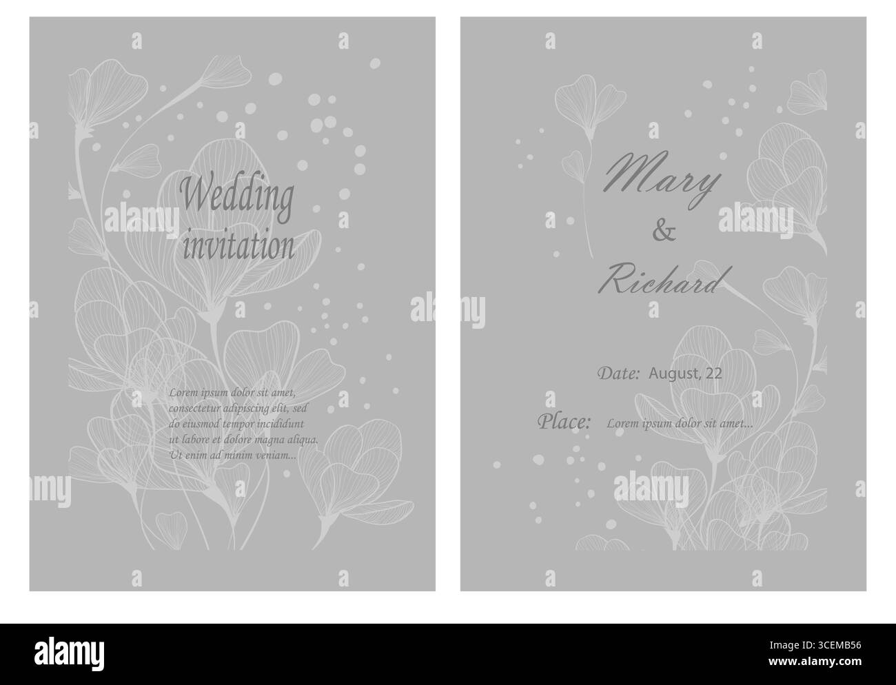 Belle carte d'invitation de mariage avec des branches et des fleurs. dessiné à la main. Pas ai, illustration vectorielle Illustration de Vecteur