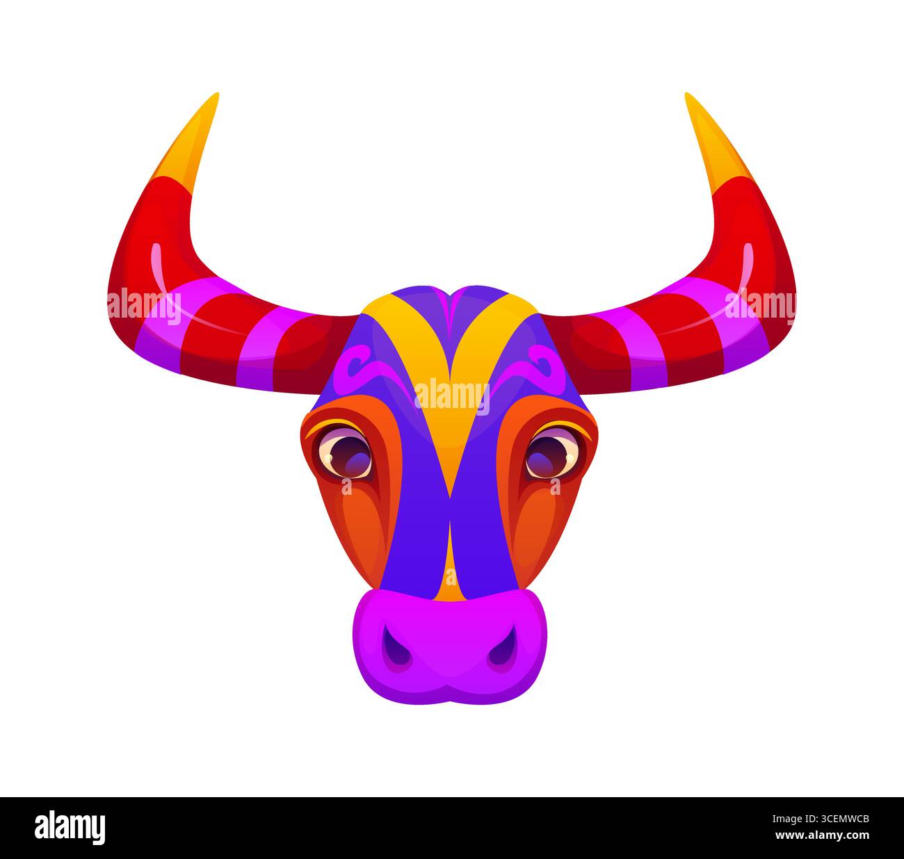 Tête de taureau de dessin animé, symbole de fête du carnaval colombien Barranquilla représentant le masque emblématique du carnaval de torito, symbolise la fête, le folklore et le patrimoine afro-caribéen pendant la célébration culturelle Illustration de Vecteur
