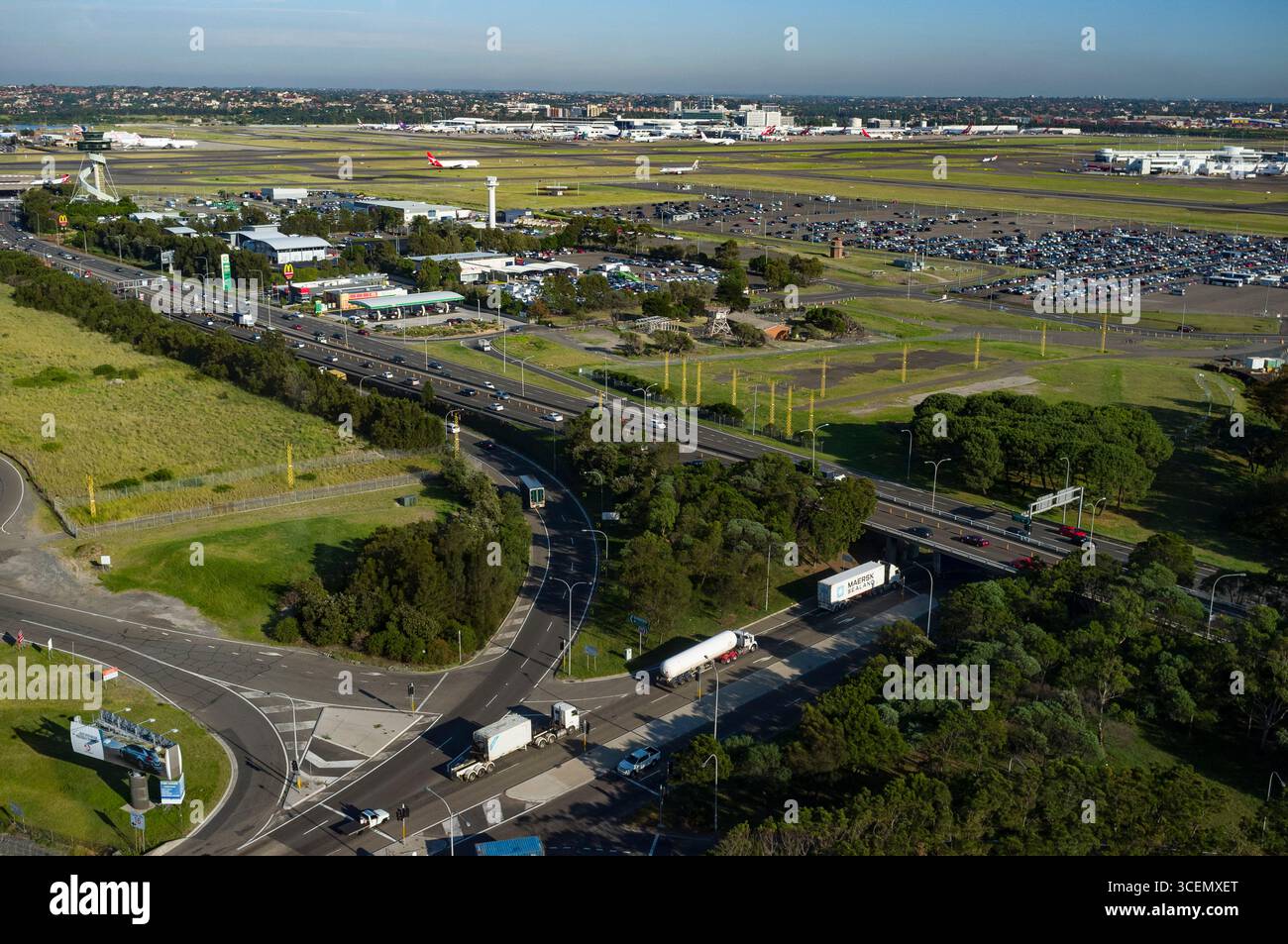 Vue aérienne de l'Aéroport International de Sydney, Mascot, Sydney, New South Wales, Australia Banque D'Images