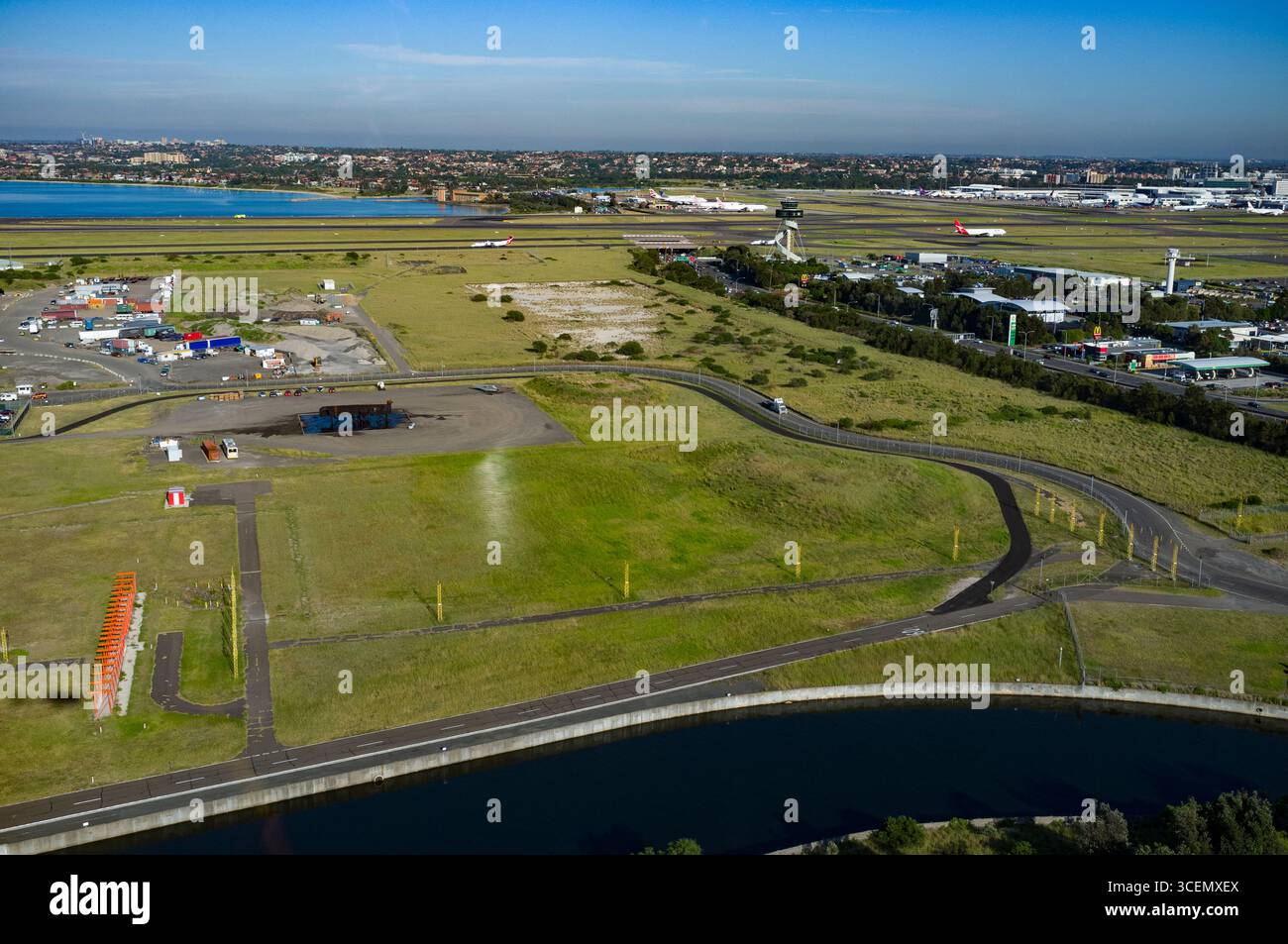 Vue aérienne de l'Aéroport International de Sydney, Mascot, Sydney, New South Wales, Australia Banque D'Images