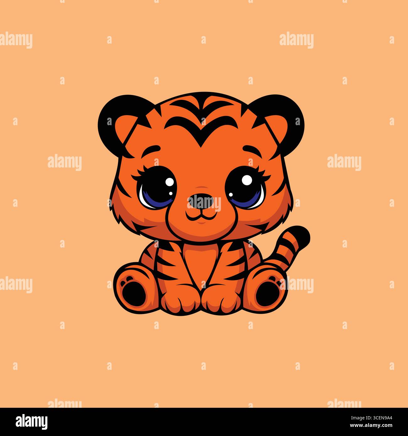 Baby Tiger Cartoon Vector en orange, noir et blanc sur fond orange doux Illustration de Vecteur