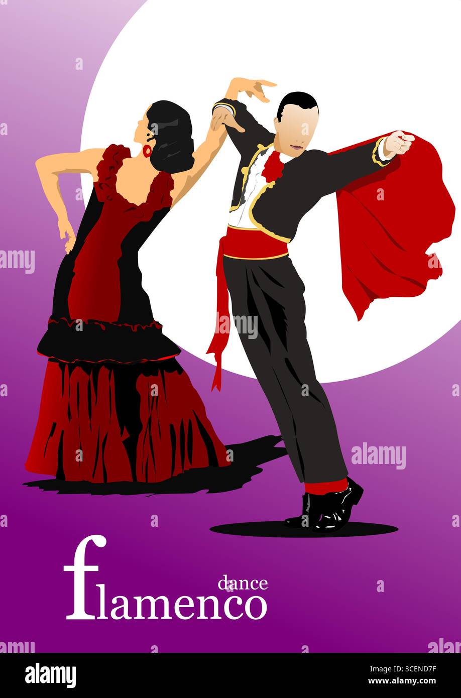 Beau jeune couple dansant flamenco. Illustration vectorielle 3d dessinée à la main Illustration de Vecteur