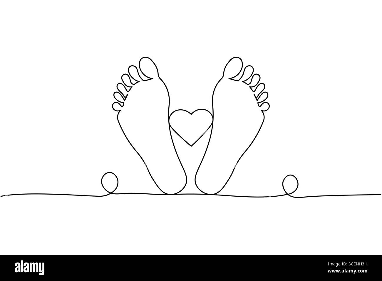 Dessin d'une ligne de deux pieds et semelle de pied de coeur Illustration de Vecteur