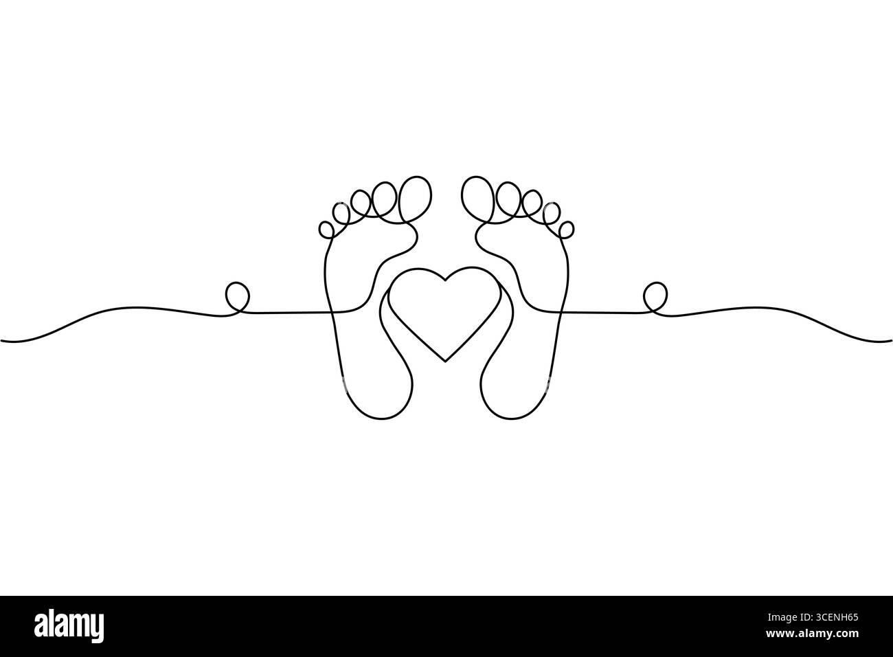 Dessin d'une ligne de deux pieds avec semelle de pied de coeur Illustration de Vecteur