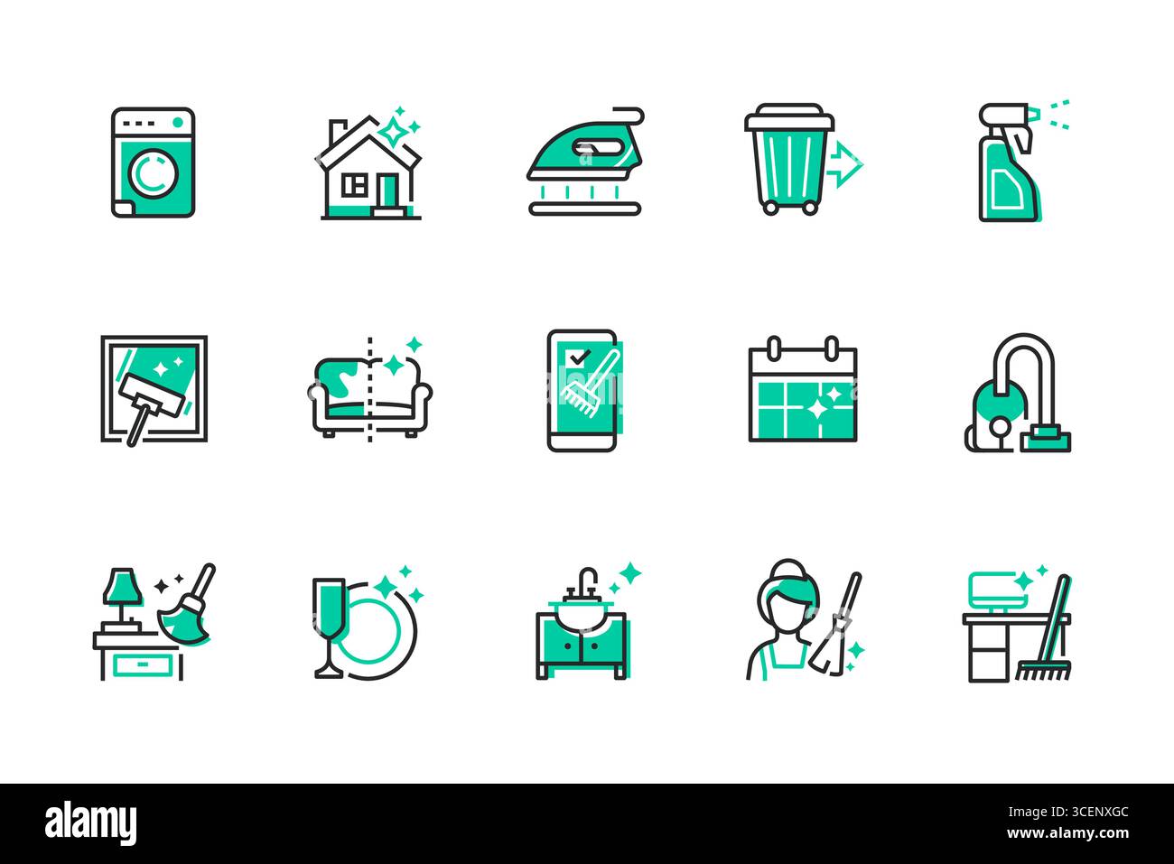 Entretien ménager - ensemble d'icônes de style de conception de ligne Illustration de Vecteur