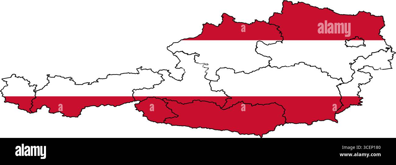 Carte de l'Autriche avec drapeau national – illustration vectorielle des contours du pays et symbole pour la géographie, les voyages et l'éducation Illustration de Vecteur