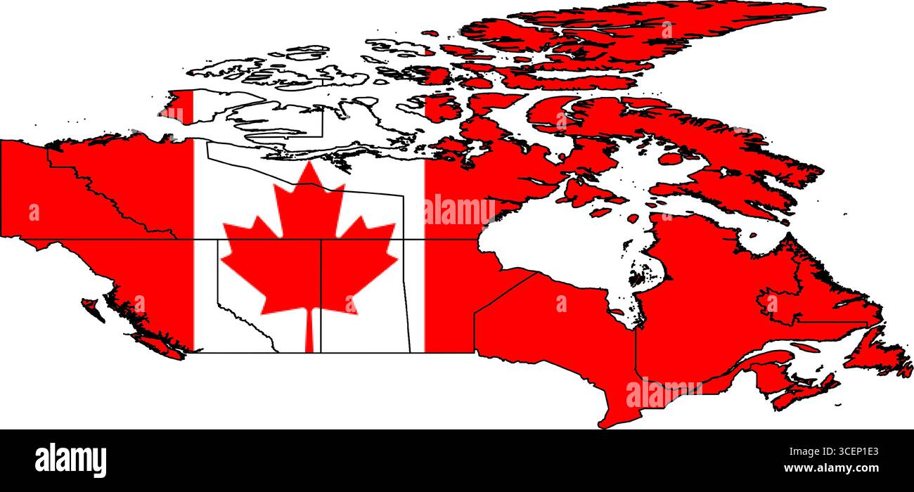 Carte du Canada avec drapeau national – illustration vectorielle des contours du pays et symbole pour la géographie, les voyages et l'éducation Illustration de Vecteur
