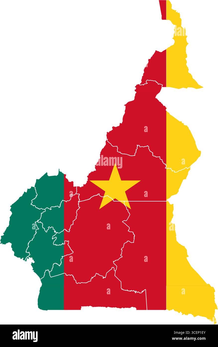 Carte du Cameroun avec drapeau national – illustration vectorielle des contours du pays et symbole pour la géographie, les voyages et l'éducation Illustration de Vecteur