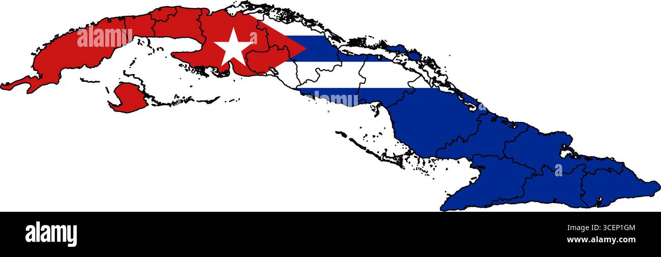 Carte de Cuba avec drapeau national – illustration vectorielle des contours du pays et symbole pour la géographie, les voyages et l'éducation Illustration de Vecteur