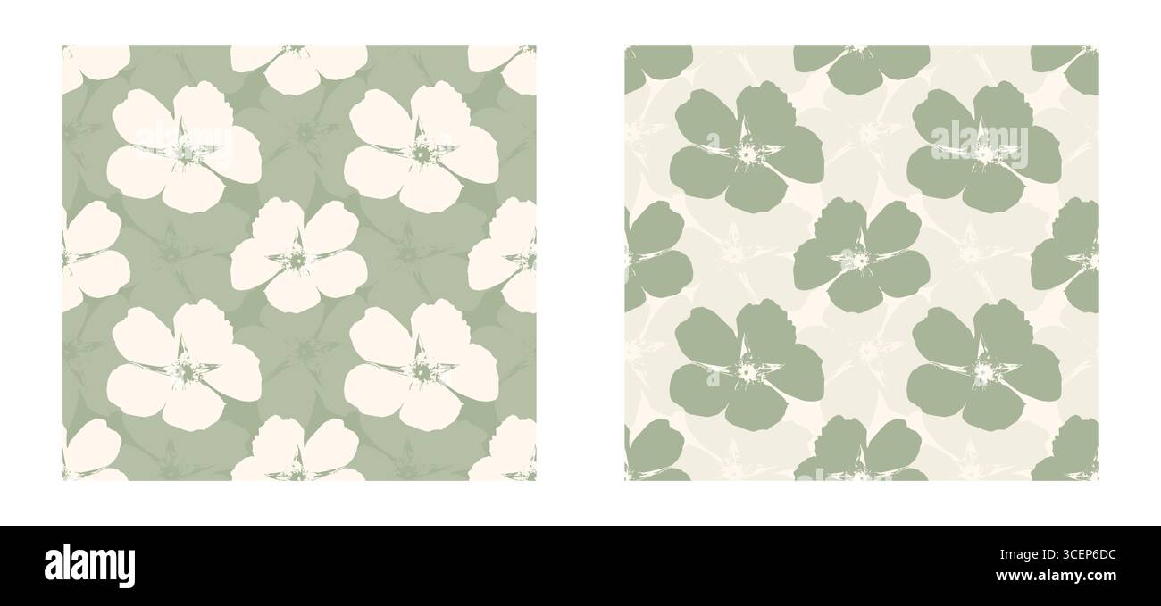 Fleurs motifs camomille ensemble dans des couleurs pastel dans des couleurs vert crème clair. Silhouette empreinte rose fleurs de hanche ou camomille. Fond textile. Illustration vectorielle Illustration de Vecteur