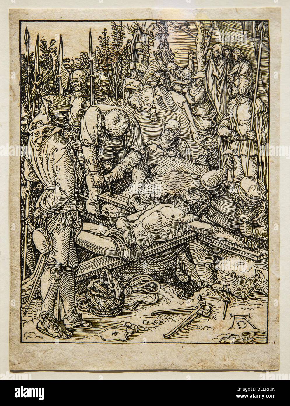 Christ cloué à la croix, 1509, la petite passion, gravures, gravures sur bois, Albrecht Duerer, le plus grand artiste de la Renaissance allemande, Cathedra Banque D'Images